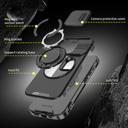 360°Rotating Hidden Metal Ring Car Holder Soft TPU+Hard PC Bumper Phone Case For IPhone 15 Pro Max 13 12 11 14 16 Pro Max Plus