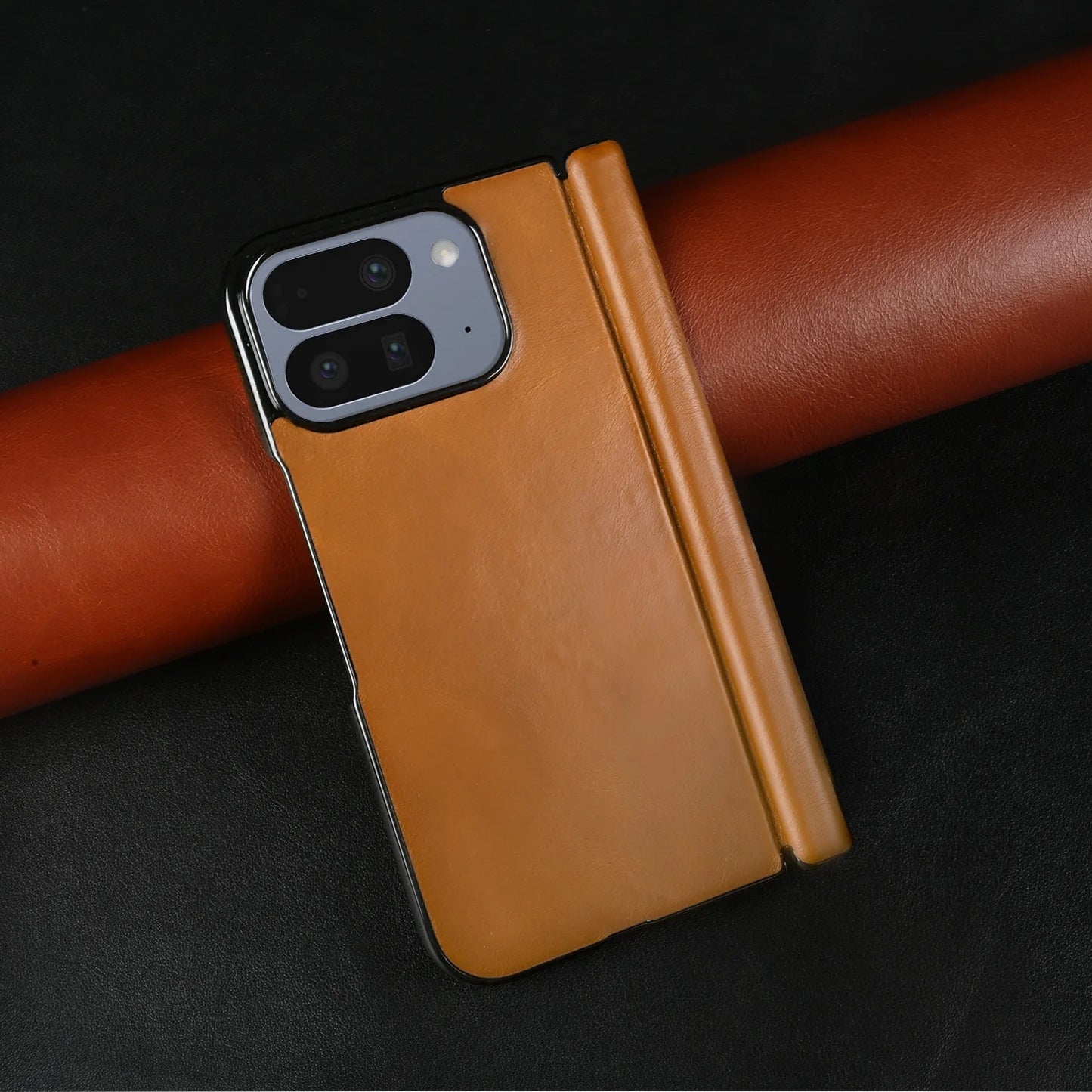 Luxury Genuine Leather Case For Google Pixel 10 Pro Fold 9pro fold Oil Wax Central Axis Pattern Phone Back Cases Without Front