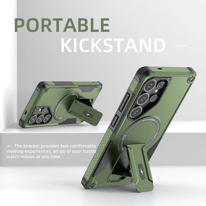 Fold Stand Holder Magnetic Armor Case For Samsung S25 Ultra S24 Plus Wireless Charging Invisible Bracket Shockproof Hard Cover