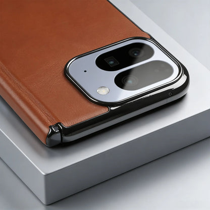 Luxury Genuine Leather Case For Google Pixel 10 Pro Fold 9pro fold Oil Wax Central Axis Pattern Phone Back Cases Without Front