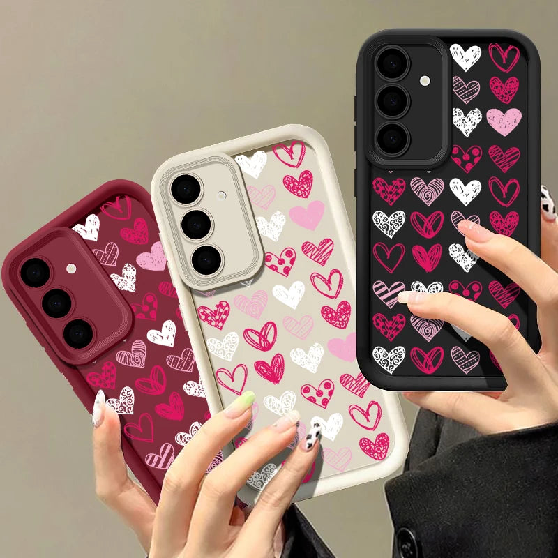 Love Heart Pattern Soft Case For Samsung Galaxy S25 Edge S24 S25 FE S23 S22 Ultra A17 A56 A16 A54 A35 A15 A55 A26 5G Phone Cover