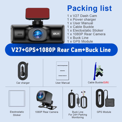 Soam 4K Full HD Dual Dash Camera,Front 4K+Rear 1080P,Built-in WiFi,1.97" IPS Screen,Night Vision,WDR,24H Parking Monitor