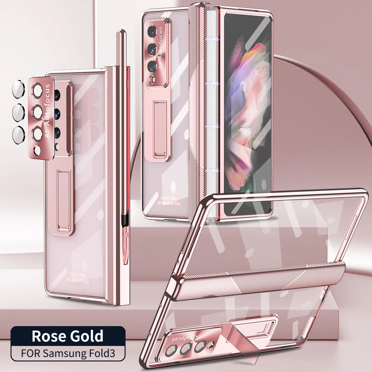 Plating Clear Hinge Magnetic Case For Samsung Galaxy Z Fold 4 5 with Pen Holder Full Screen Protector Phone Cover Fold 7 6 3 5G