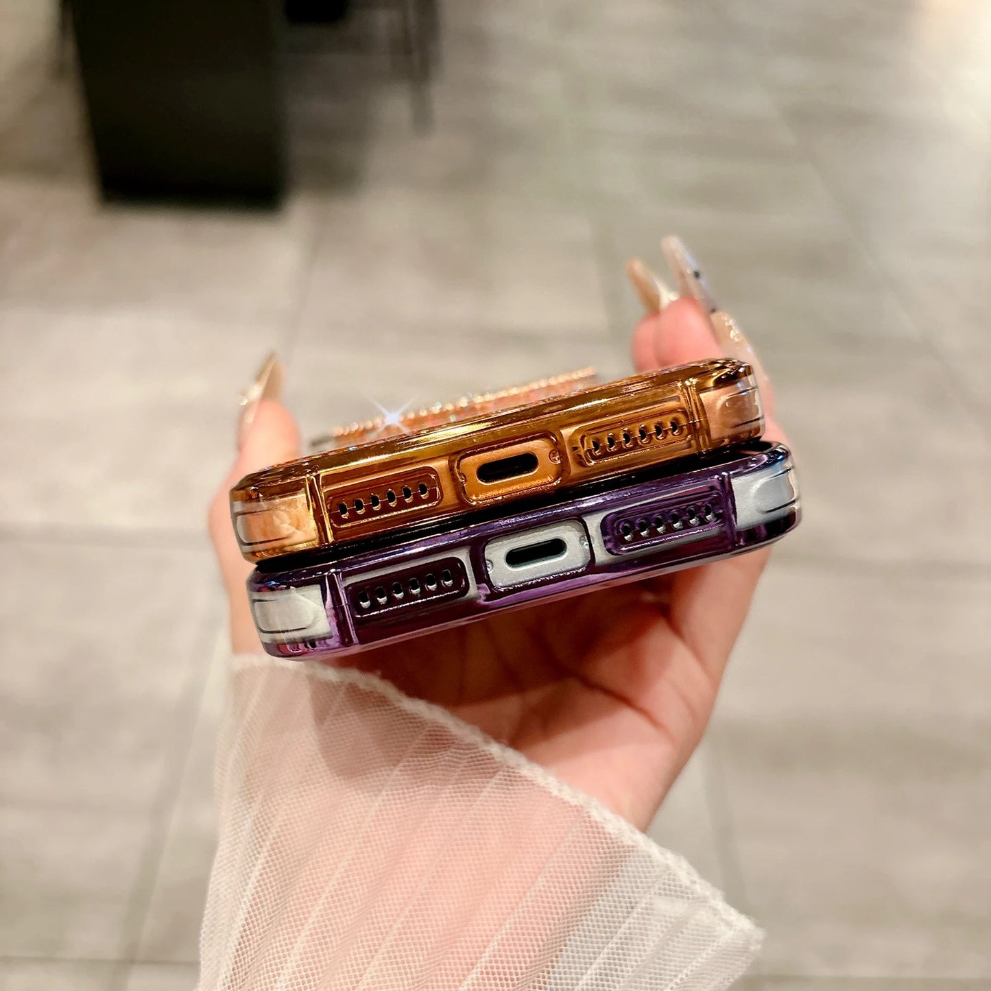 Luxury Diamond Love Heart Mirror Phone Case for iPhone 17 Air 16 15 14 13 Pro Max 17Pro Girls Gradient Shiny Plating Soft Cover