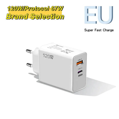 Total 120W USB Charger Type C Fast Charging Wall Charger Adapter EU/US Plug Travel Charger For iPhone 15 Samsung  Xiaomi Huawei