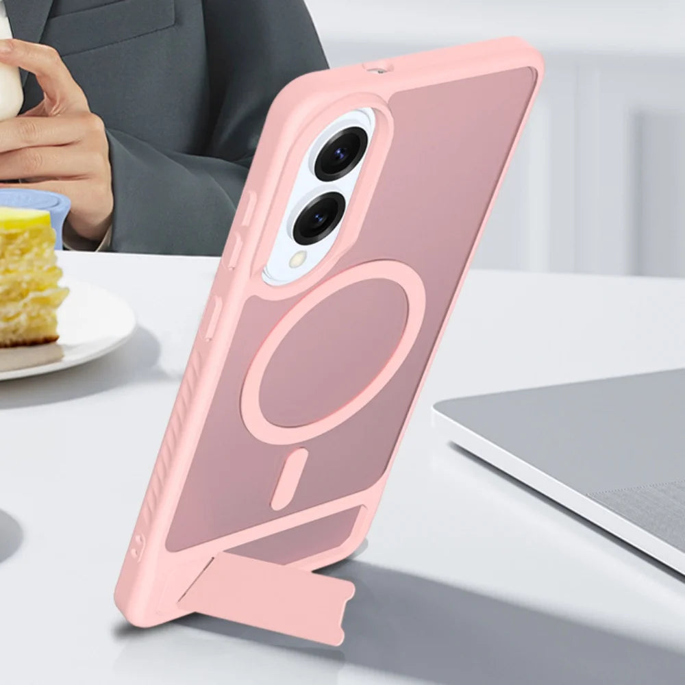 Shockproof Magnetic Stand Armor Phone Case For Samsung Galaxy S25 Edge S24 S23 Plus Ultra Transparent For Magsafe Hard Cover