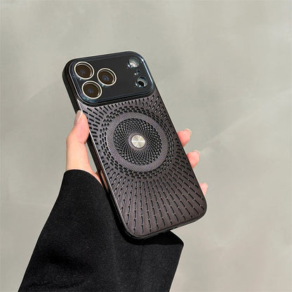 Large Window Litchi Texture For Magsafe Magnetic Case For iPhone 17 16 15 14 13 12 11 Pro Max Plus Air Rotating Bracket Cover