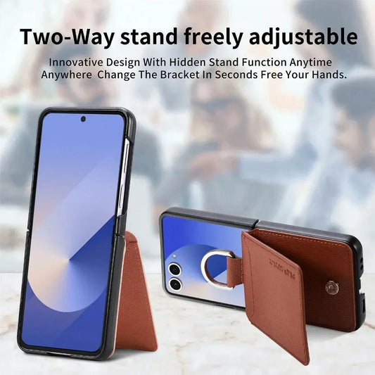 Samsung Galaxy Z Flip Wallet Phone Case - Lychee Pattern Leather with Ring Card Holder for Z Flip 7/6/5/4/3/2/1 Flip7/Flip6/Flip