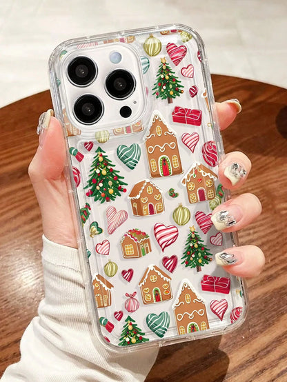 Creative Christmas-themed printed phone shock-proof case, suitable for iPhone 17, 16, 15, Plus, Pro, Max series phones - can be