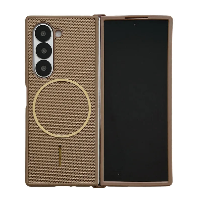 Business Leather Gold Magnetic Coil Phone Case For Samsung Galaxy Z Fold 7 Z Fold6 Fold 5 4 3 Luxury Full Protective Thin Cover