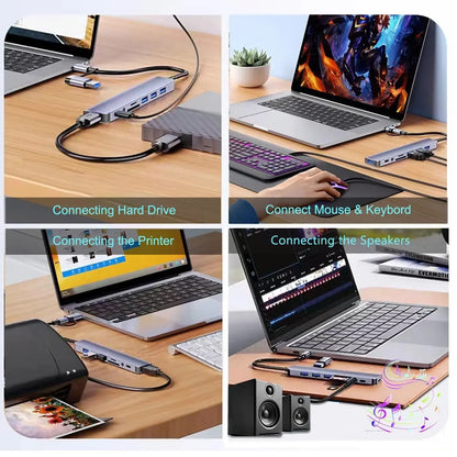 USB HUB 8 in 1 with SD/TF Card Reader 3.5mm Aux Ports for MacBook Pro Air PC Laptop Tablet