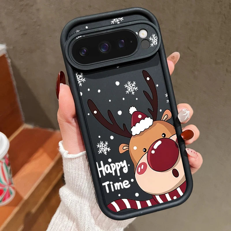 For Google Pixel 9 Pro XL Case Shockproof Bumper Soft TPU Silicone Cartoon Elk Christmas Cover For Google Pixel 9 8 7 Pro 8A 7A