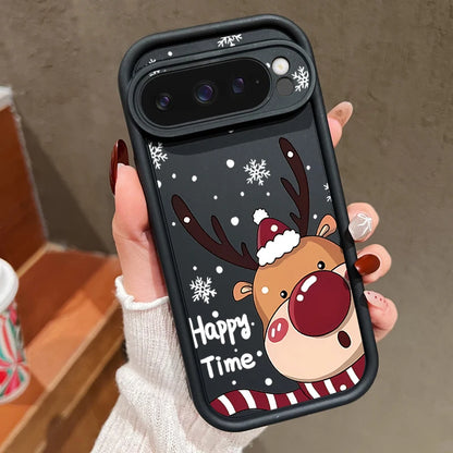 For Google Pixel 9 Pro XL Case Shockproof Bumper Soft TPU Silicone Cartoon Elk Christmas Cover For Google Pixel 9 8 7 Pro 8A 7A