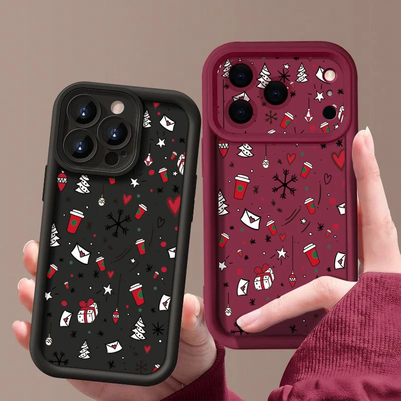 Cute Christmas Pattern Phone Case For iPhone 17 16 15 14 13 12 Pro Max 16 17 Pro 11 16e 17 Air Shockproof Soft Silicone Cover