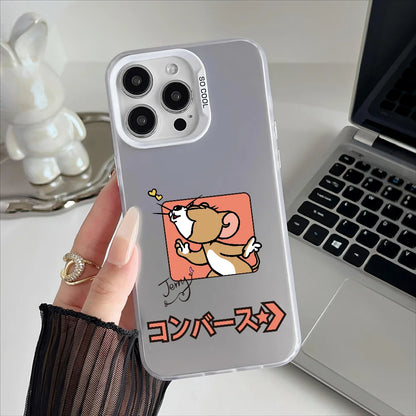 Miniso Tom And Jerry Phone Case For iPhone 16 15 14 13 12 11 Pro Max Independent Metal Button Electroplating Mobile