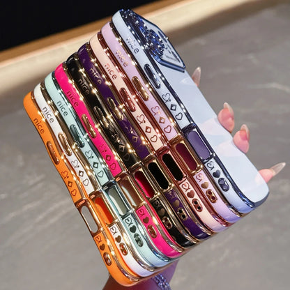 Luxury Plating Love Heart Wavy Border Phone Case For iPhone 17 16 15 14 13 12 11 Pro Max Plus 16E Air Shockproof Bumper Cover