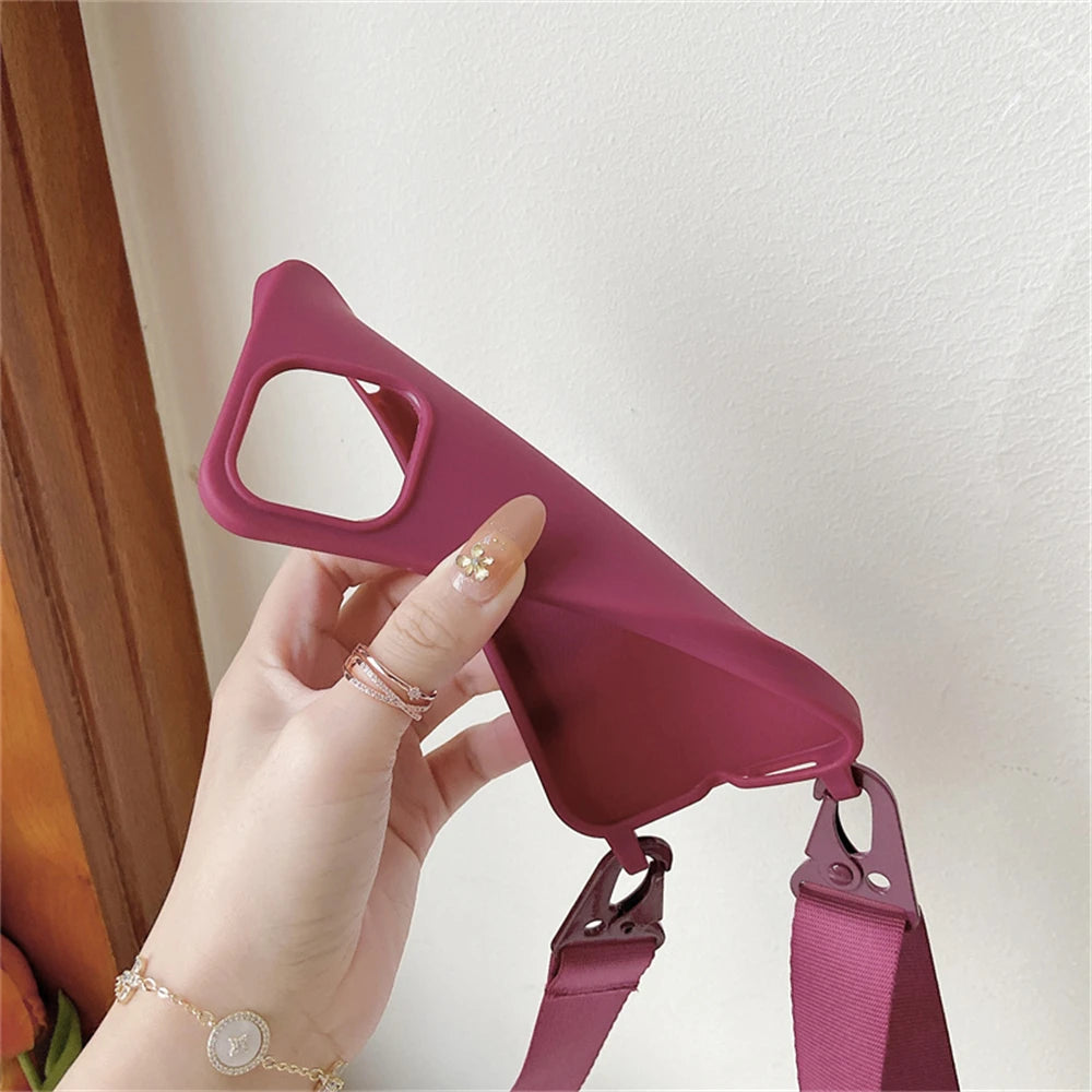 Crossbody Necklace Strap Lanyard Matte Silicone Case For iPhone 17 16 15 14 Pro Max 11 12 13 XR X XS 8 Plus SE Shockproof Cover
