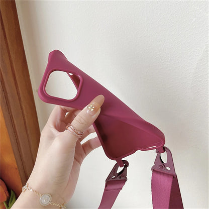 Crossbody Necklace Strap Lanyard Matte Silicone Case For iPhone 17 16 15 14 Pro Max 11 12 13 XR X XS 8 Plus SE Shockproof Cover