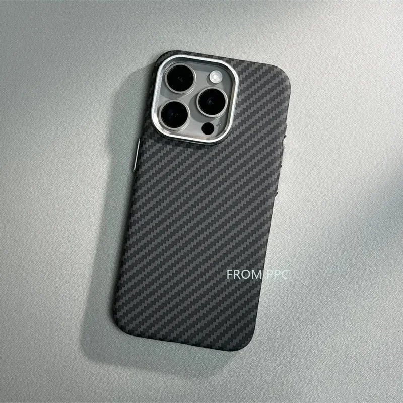 Carbon Fibre MagSafe Cover Case for iPhone 16 14 15 Pro Max Wireless Charging Magnetic Phone Shell Alloy Camera Ring Hard Coque