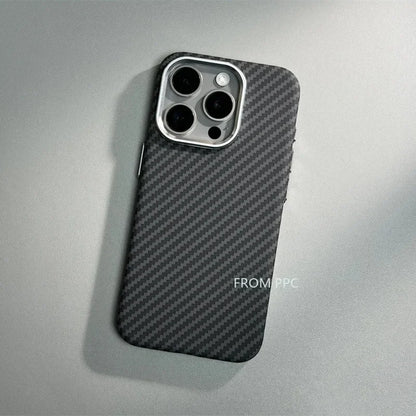 Carbon Fibre MagSafe Cover Case for iPhone 16 14 15 Pro Max Wireless Charging Magnetic Phone Shell Alloy Camera Ring Hard Coque