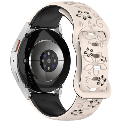 Two-color Flower Design Floral Engraved Silicone Strap 18/20/22mm, For Amazfit GTR, Huawei,Garmin Samsung Galaxy Watch 7 6 5 4
