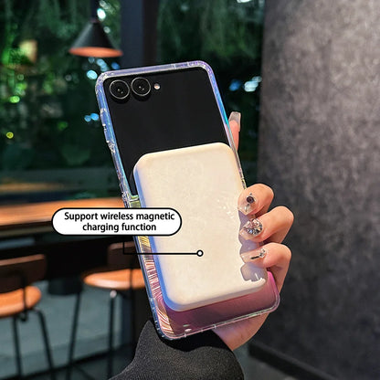 New original for Samsung Galaxy Z Flip7 foldable screen luxury feather gradient back cover anti-drop magnetic mobile phone case.