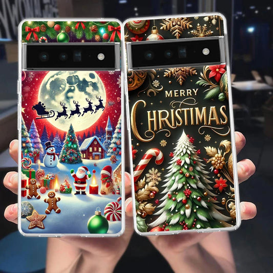 Phone Case Cover for Google Pixel 9 8 7 6 5 4 4XL 7A 6A 5A 4A 3A Pro XL 5G Transparent Soft TPU Shell Merry Christmas Pattern