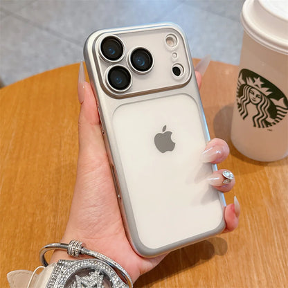 Luxury Frosted Transparent Matte Phone Case For iPhone 17 Pro Max Full Lens Protection Metallic Color Frame Armor Back Cover