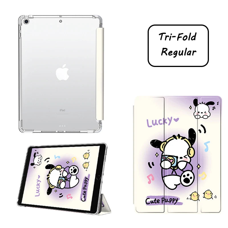 Pochacco Ipad Case for 10th Generations 10.9in Kawaii Silicone Soft Case  Pro Air3 10.5in Tablet Case Mini4 5 6 Tri-Fold Cases