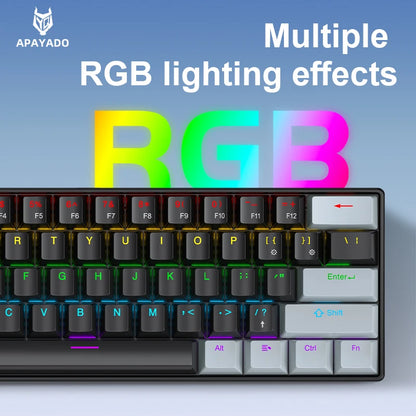 APAYADO K61 60% Wired Mechanical Gaming Keyboard Phantom RGB, 61 Keys, Red/Blue Switch, ergonomic, Portable Mini for PC/Laptop