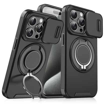 360°Rotating Hidden Metal Ring Car Holder Soft TPU+Hard PC Bumper Phone Case For IPhone 15 Pro Max 13 12 11 14 16 Pro Max Plus