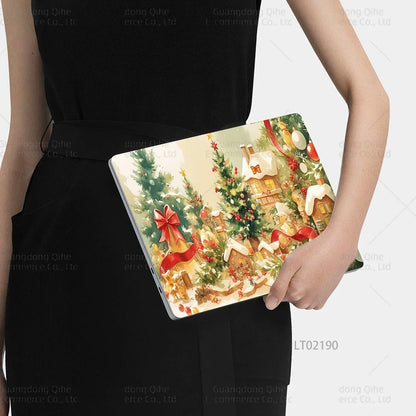 2PCS Christmas Flower Laptop Skin Stickers - Festive Holiday Floral Oil Painting Design, Waterproof PVC Decal Computer Decor