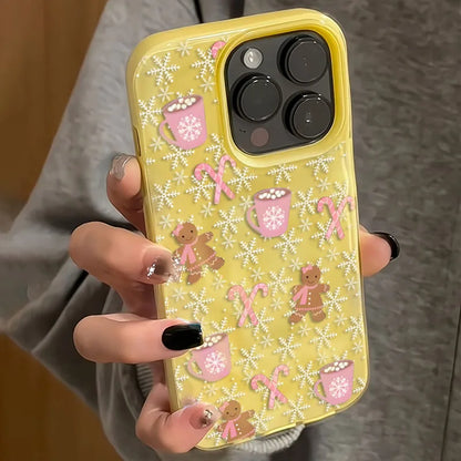 Snowflake Gingerbread Man Phone Case for iPhone 17 Air 16 15 14 13 Pro Max 15 Plus 11 12 13 Pro Shockproof Soft Cover Christmas
