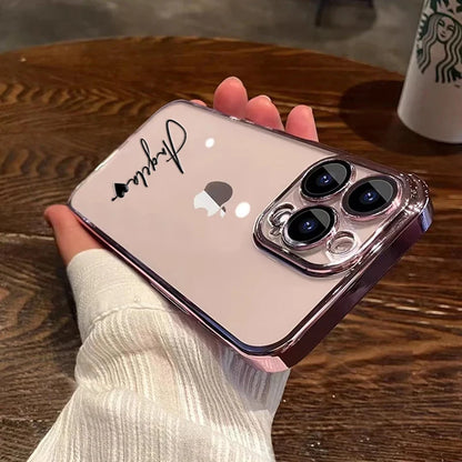 15 16 Pro Max Personalised Customized Name Case For iPhone 16 15 14 13 12 11 Pro Max Plating Transparent Clear Cover 16 Pro Max - covers4phones