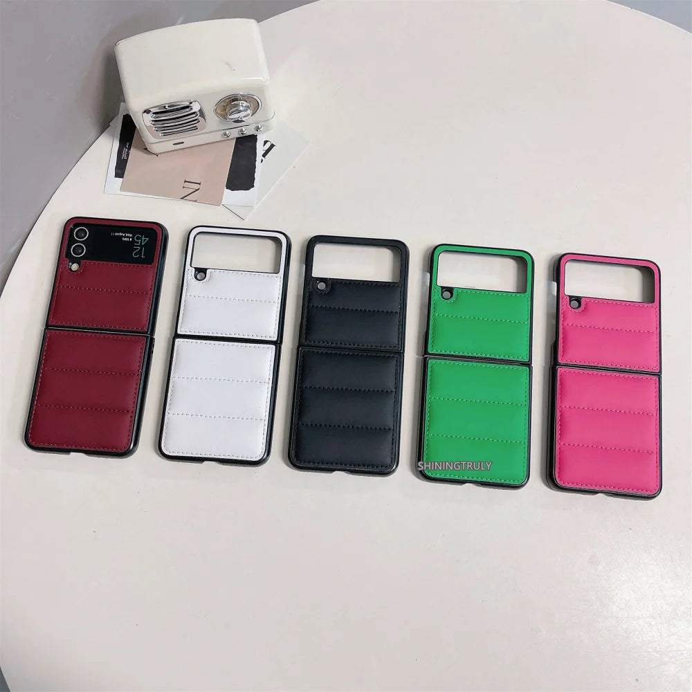 Fashion Down Jacket Air Cushion Case for Smausng Z Fold 6 Flip 6 Fold 5 4 3 ins Leather Shockproof Cover Galaxy Z Flip 5 4 3