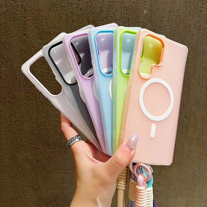 Candy Color Matte For Magsafe Lanyard Soft Phone Case For Samsung Galaxy S24 FE S25Edge S22 S23 FE Plus S25 Ultra Magnetic Cover