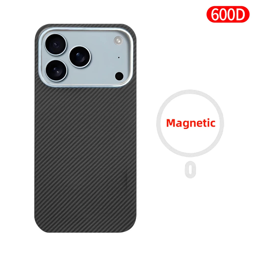 For iPhone 17 pro max case carbon 600d kevlar aramid fiber magsafe fabric thin hard 17 Air cover magnetic balck Slim light red