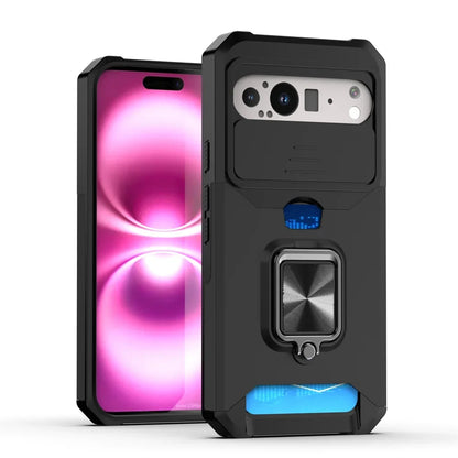 Slide Camera Protection Magnetic Phone Case For Google Pixel 10 9 8 8A Pro XL 7A 7 6 6A 5 5A Luxury Push Card Folding Ring Stand