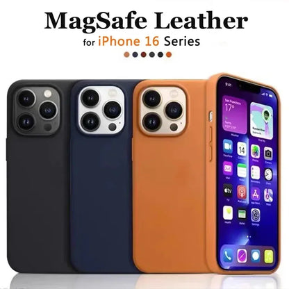 Luxury MagSafe Case for Apple iPhone 16 Pro Max 13 12 14 15 Plus PU Leather Official Style MacSafe Magnetic i Phone Cover Etui