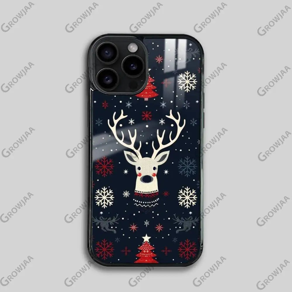 Christmas Reindeer phone case for iPhone 17 16 15 14 13 12 11 Pro Max Plus Mini Magsafe Magnetic Wireless Mirror Funda