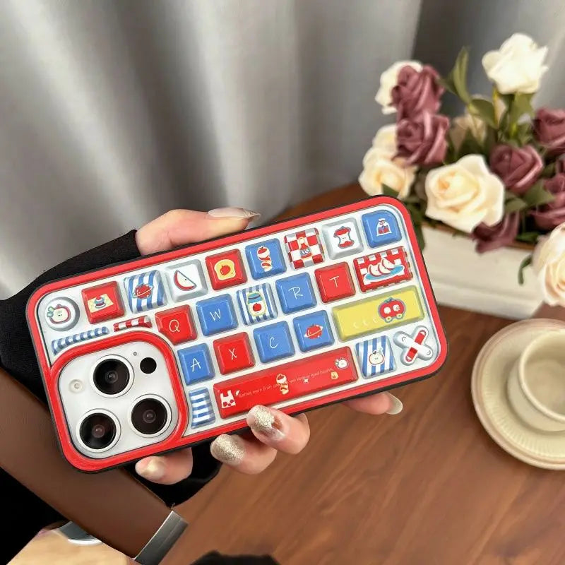 Cartoon Santa Claus Bell Christmas Tree Case Compatible for IPhone 16 13 11 15 12 14 Pro Max 16 12 15 13 Pro 3D Keyboard Cover