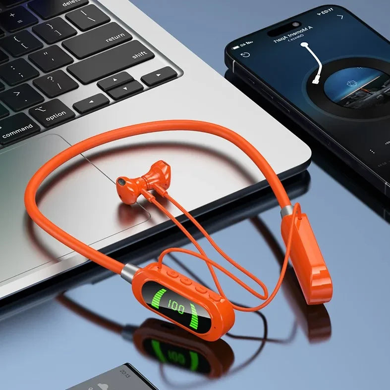 Wireless Neckband Earphones BT 5.3 20H Playtime Water Resistant Noise Cancelling LED for Sports Gaming Phone PC Workout