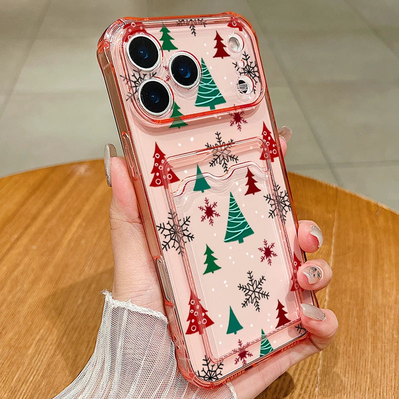 Cartoon Christmas Tree Phone Case For iPhone Air 16e 17 16 15 Pro Max 14 13 Pro Max 17 12 11 Card Slot Clear Soft Silicone Cover