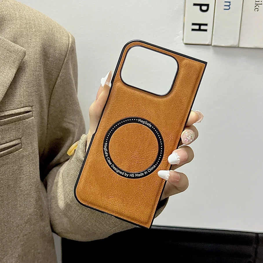 Business Leather Magsafe Case For Google Pixel 9 Pro Fold Wireless Charging Skin Feeling Soft Shockroof Luxury Phone Cover