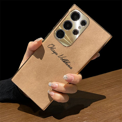 S24 Ultra Personalized Custom Name PU Leather Texture Phone Case For Samsung Galaxy S23 S22 Ultra S24 Plus Plating Back Cover - covers4phones