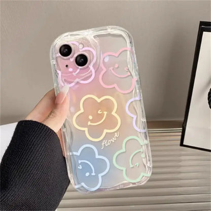 Color Smile Flower Grip Holder Wave Phone Case for Iphone 16 Pro Max 11 12 13 14 15 Pro Max 6 6S 7 8 Plus XR 13 Mini Soft Cover
