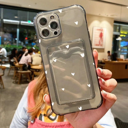 Case For iPhone 16 15 14 13 12 11 Pro Max Black White Love Heart Clear Phone Cover For iPhone XS X 7 8 Plus Wallet Card Bag Case
