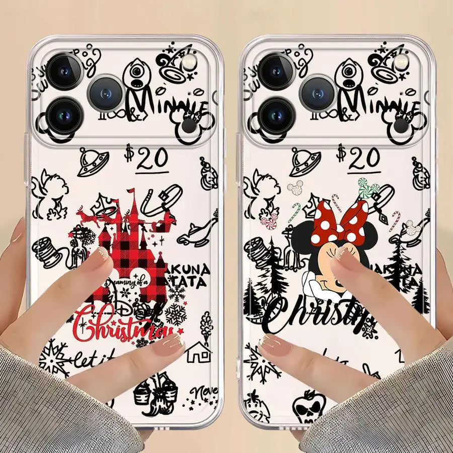 Soft Phone Cover Case for iPhone 7 8 12 Mini 17 Air 16 15 14 Plus XR 13 12 11 Pro MAX 16e Christmas Fummy Mickey Minnie