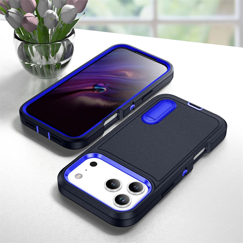 Heavy Duty Armor Protection Stand Phone Case for IPhone 17 Air 16E 16 15 14 Plus 13 12 11 Pro Max Shockproof Kickstand Cover