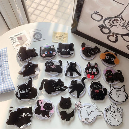 Korean Cute Cartoon Black Cat For Magsafe Magnetic Phone Griptok Phone Holder Stand Universal Phone Ring Grip Tok For iPhone 15